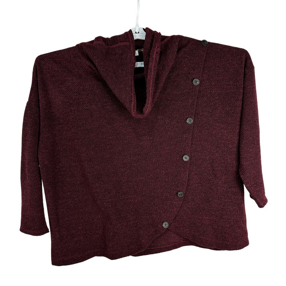 Retrology Burgundy Sweater 3X Asymmetrical Button Front Lightweight Hoodie